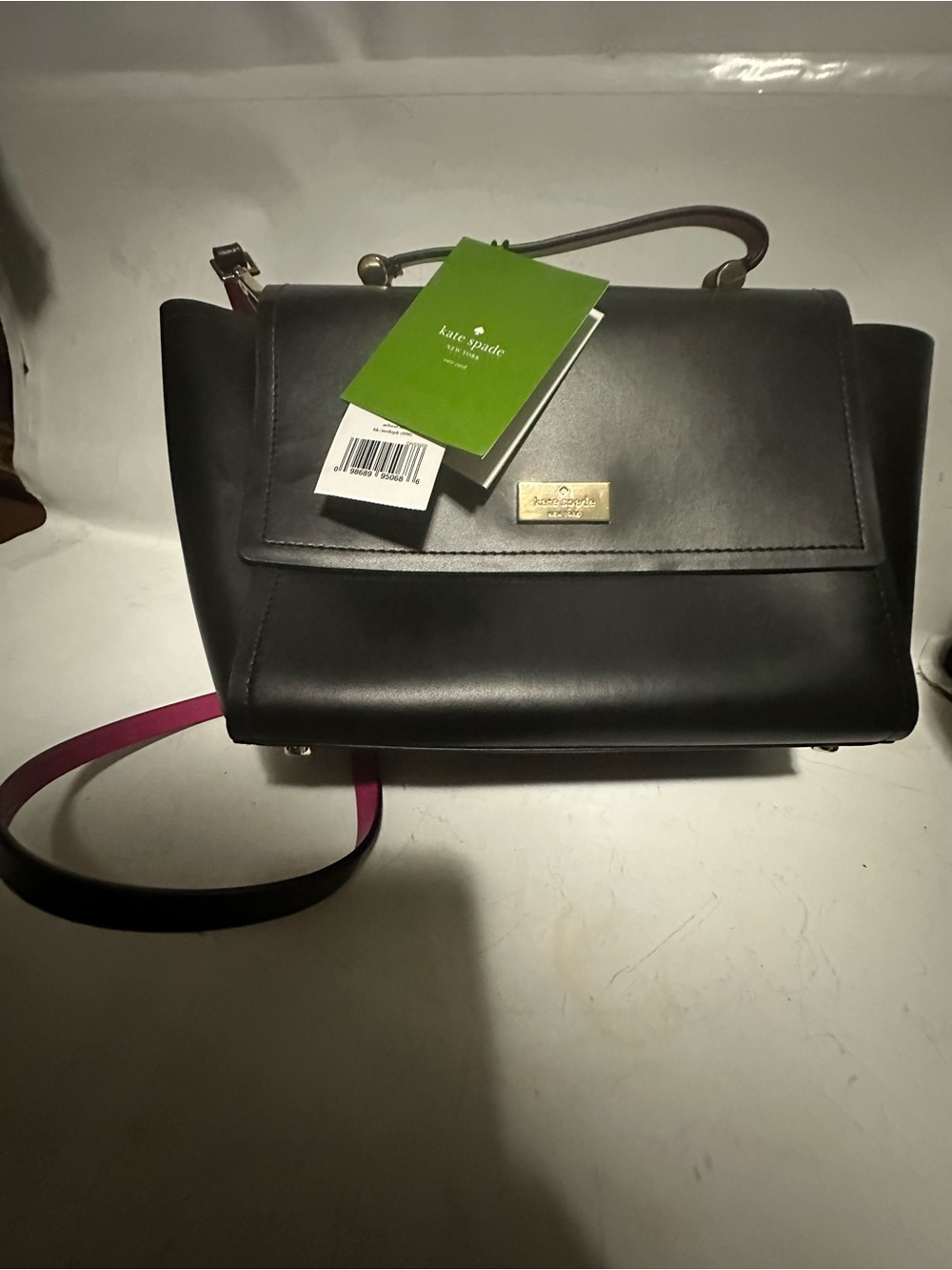kate spade Black Leather Satchel with Pink Accent Strap